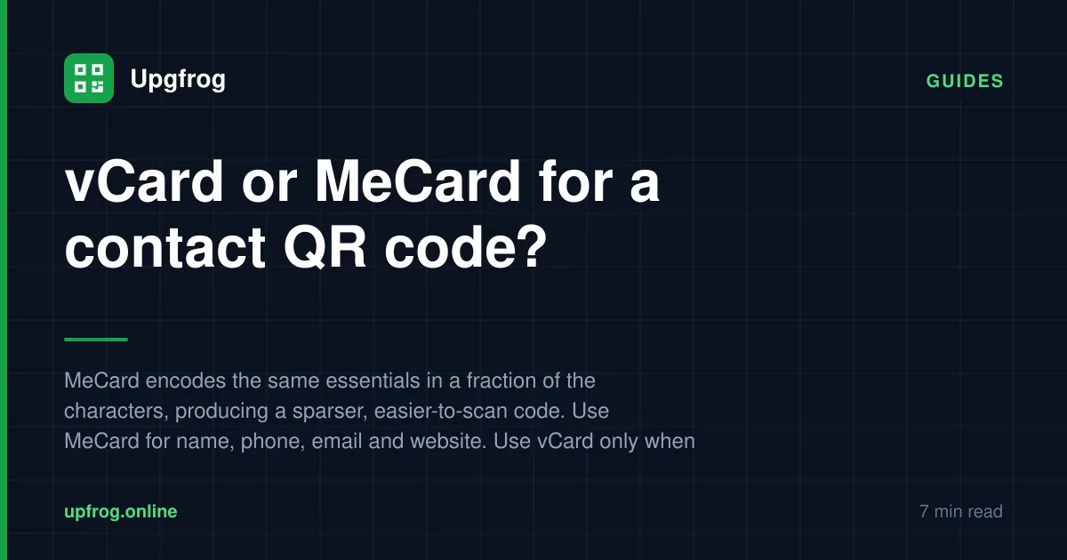 vCard or MeCard for a contact QR code? — Guides guide from Upgfrog.